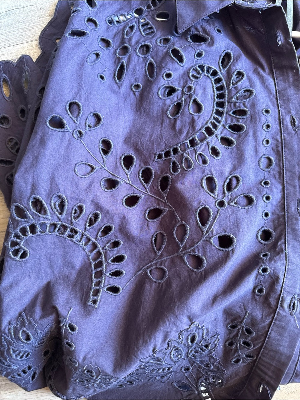 By Anthropologie Long-Sleeve Eyelet Mini Shirt Dress Size Large Purple - Picture 10 of 14